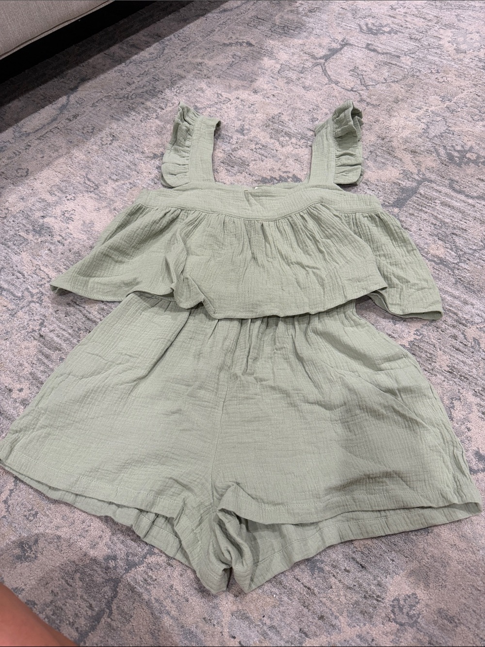 Women’s Light Sage Green Ruffle Tank & Shorts Set